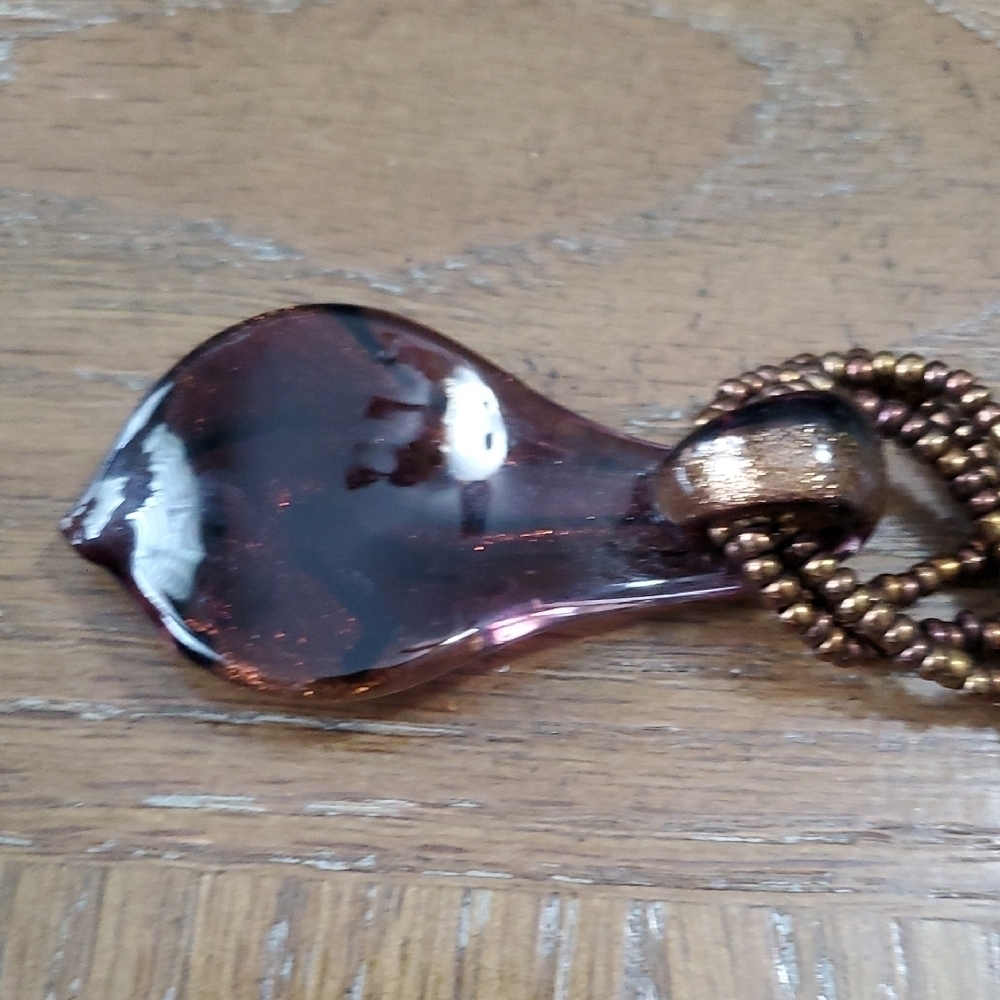 Elegant Brown glass pendant with seed Bead strand Necklace - Picture 3 of 4